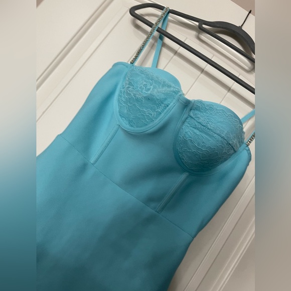 Fashion Nova Blue Bandage Dress with Lace Detail - Picture 2 of 8